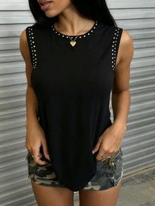 Rovax Women's Stud Decor Casual Versatile Daily Wear Top - Black - View 4