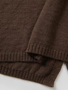 SHEIN Fall Casual Half Turtleneck Wrap Seam Oversized Bishop Sleeve Knit Sweater - Brown - View 6