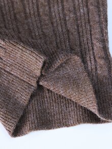 Coolane Women's Fall Comfortable Warm Basic /Winter Elegant Casual Chic Cozy Brown Ribbed Knit V-Neck Slim Fit Crop Top Wide Leg Flare Pants Sweater Set 2pcs - Brown - View 8