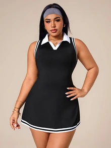 Rhythm Era Plus Size Women Striped Sleeveless Sports Dress With Shorts - Multicolor - View 7