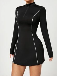 Dewbera Dewbera Women's Athletic Dress With Zipper, Slim Fit, Suitable For Tennis, Badminton, Golf - Black - View 3