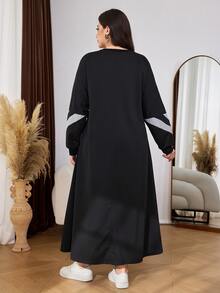 Lacomfia Autumn Long Sleeve Colorblock Cuff & Collar Patchwork Ribbed Loose Lazy Casual Minimalist Home Wear Plus Size Women's Sweatshirt Dress - Multicolor - View 2