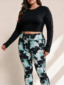 Easithlete Women's Plus-Size High-Quality Black Long-Sleeve Open-Back Cropped Sports Top – Yoga/Running – Suitable For Autumn/Winter Gym Workouts - Black - View 7