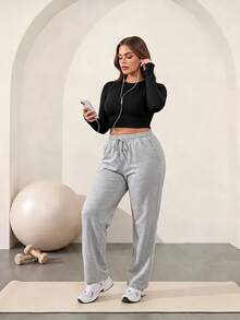 Easithlete Women's Plus-Size High-Quality Black Long-Sleeve Open-Back Cropped Sports Top – Yoga/Running – Suitable For Autumn/Winter Gym Workouts - Black - View 10