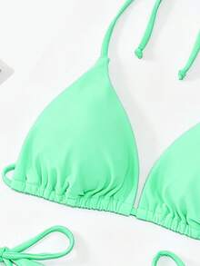 Oceva 女款純色性感繫帶比基尼兩件式泳衣套裝，海灘穿著派對綠色夏季款 - 薄荷綠 - 查看 7