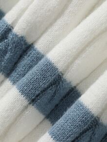 DAZY Atasan Rajut Lengan Panjang Pria Berkerah Polo Putih Bergaris Biru Musim Gugur/Dingin - Blue and White - View 8