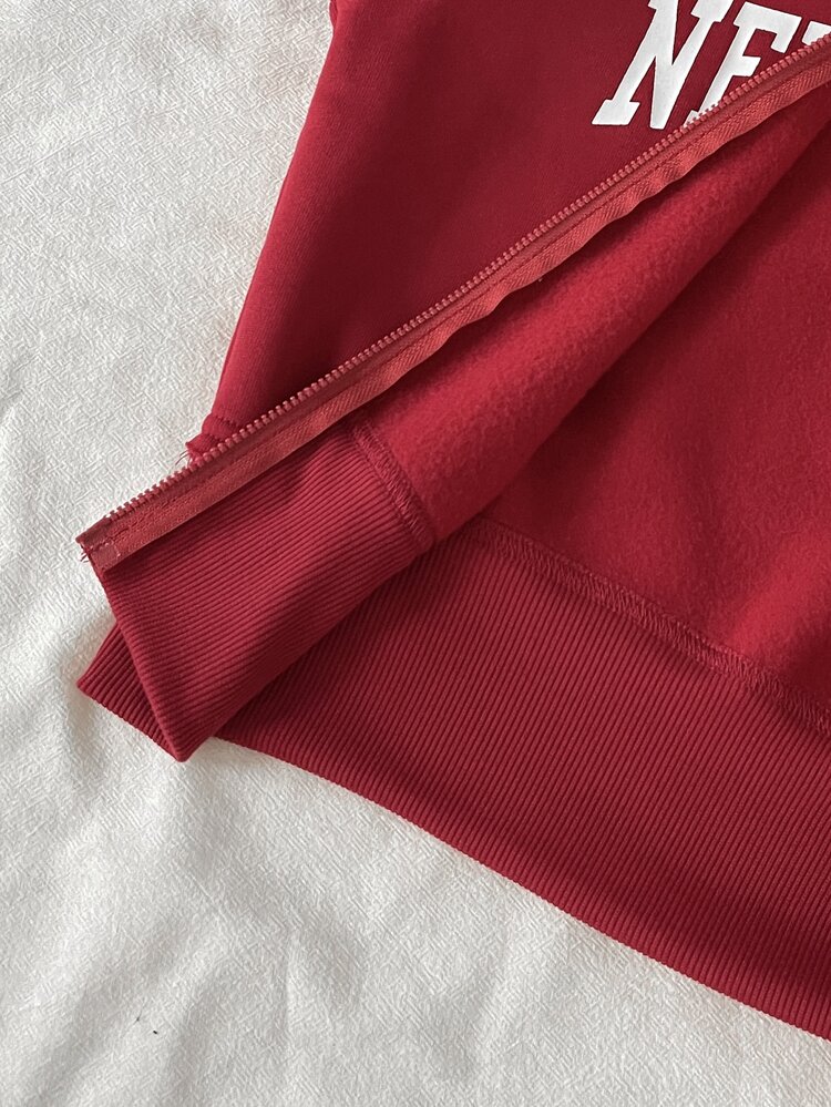 Tween Girl Kids Burgundy Sweatshirt Set 2pcs: Hooded Letter Print Zip-Up Jacket Paired With Loose Elastic Waist Casual Flare Sweatpants, Comfortable Daily Wear For Autumn Sports College Style - Burgundy - View 11