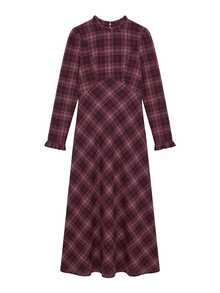 Nöista Burgundy Plaid Fitted Dress. Romantic Style, Dates, Dinners, Holiday Events, Fall Winter. - Red Violet - View 7