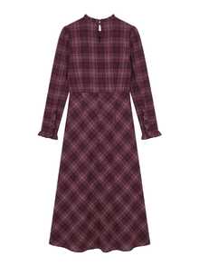 Nöista Burgundy Plaid Fitted Dress. Romantic Style, Dates, Dinners, Holiday Events, Fall Winter. - Red Violet - View 8