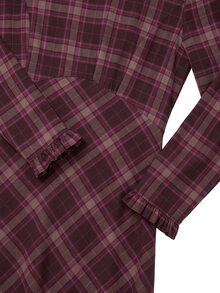 Nöista Burgundy Plaid Fitted Dress. Romantic Style, Dates, Dinners, Holiday Events, Fall Winter. - Red Violet - View 10