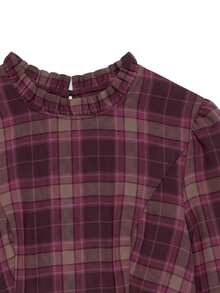 Nöista Burgundy Plaid Fitted Dress. Romantic Style, Dates, Dinners, Holiday Events, Fall Winter. - Red Violet - View 9
