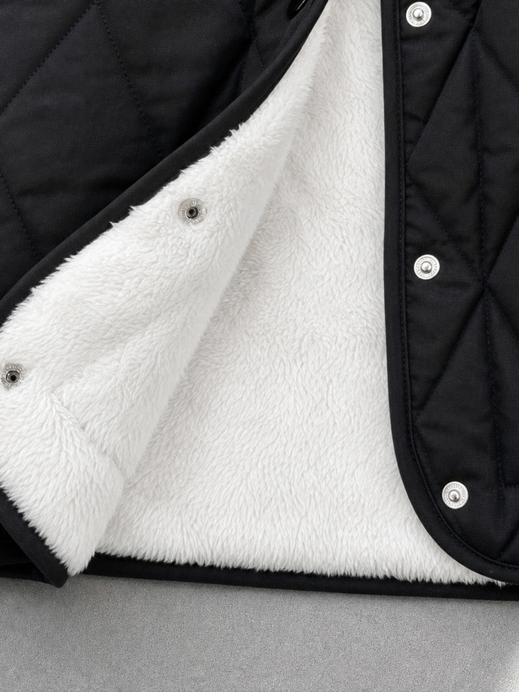 Girls' Corduroy Vest, Vintage Cute Cool Girl Autumn/Winter Versatile Piece High Neck Zipper Sleeveless Padded Black Fabric School Club - Black - View 5