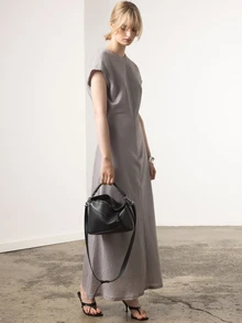 KÆRIA Hus Marel Bias Cut Midi Dress - Tercel Blend - Gray - Summer, Wedding Office Brunch, Party, Elegant Modest Chic Minimalist, French, Formal - Grey - View 3