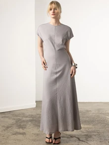 KÆRIA Hus Marel Bias Cut Midi Dress - Tercel Blend - Gray - Summer, Wedding Office Brunch, Party, Elegant Modest Chic Minimalist, French, Formal - Grey - View 4