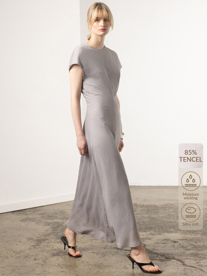 KÆRIA Hus Marel Bias Cut Midi Dress - Tercel Blend - Ice Blue - Feminine,Summer, Wedding, Party, Dress, Elegant, Casual, French, Formal, Day