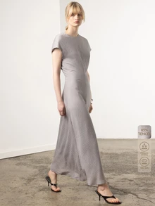 KÆRIA Hus Marel Bias Cut Midi Dress - Tercel Blend - Gray - Summer, Wedding Office Brunch, Party, Elegant Modest Chic Minimalist, French, Formal - Grey - View 7