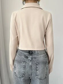 Elenzga 女款咖啡棕色短版單排扣長袖西裝外套 - 杏色 - 查看 2