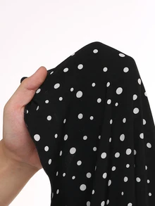 Glimmora Women's Spring/Autumn New French Vacation Style Asymmetrical Shoulder Long Sleeve Patchwork Retro Polka Dot Slim Fit Fashion Commute Dress - Black - View 6