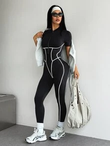 Dewbera Dewbera Women's Colorblock Casual Daily Travel Sports Jumpsuit - Black - View 4