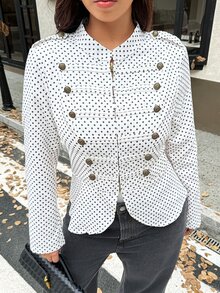 Vionelle Plus Size Women's French Elegant 1920 Vintage White Napoleon Jacket Working Evening Autumn - White - View 3