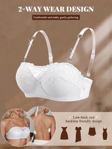 SHEIN Women's White Sexy Lace Underwire Bra, Push-Up For Small Bust, Anti-Slip Strapless Bandeau, Invisible Back, 1pc - White - View 4