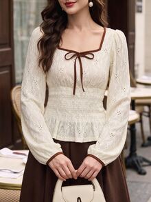 Vintamour Women's Colorblock Casual Versatile Daily Wear Top - Apricot - View 3
