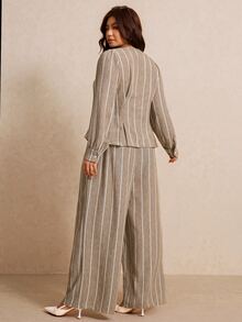 Elaquor Plus Size Brown Long Sleeve Top And Loose Pants With Pockets 2 Pieces Set Office Autumn Business Casual Elegant Formal Work Sets Fall/Winter - Multicolor - View 2