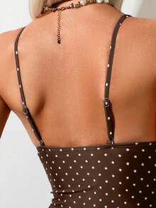 Oceva Women's Polka Dot Spaghetti Strap One-Piece Swimsuit, Suitable For Beach Vacation, Pool Party, Beach Party - Coffee Brown - View 7