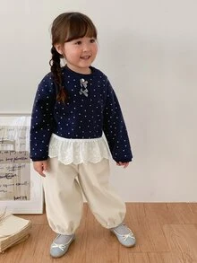 DAZY Sweatshirt Lengan Panjang Kasual Berkerah Bulat Motif Bunga di Seluruh Permukaan untuk Bayi Perempuan - Biru - View 4