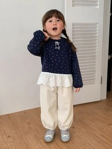 DAZY Sweatshirt Lengan Panjang Kasual Berkerah Bulat Motif Bunga di Seluruh Permukaan untuk Bayi Perempuan - Biru - View 6