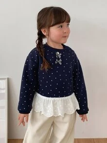 DAZY Sweatshirt Lengan Panjang Kasual Berkerah Bulat Motif Bunga di Seluruh Permukaan untuk Bayi Perempuan - Biru - View 7