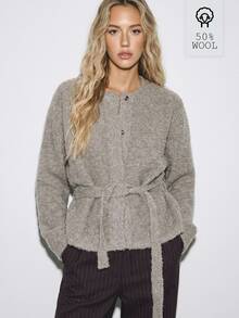 ATUI Studio Women's Casual Belted Sweater, Autumn/Winter Brunch Khaki - Apricot - View 2