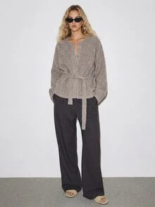 ATUI Studio Women's Casual Belted Sweater, Autumn/Winter Brunch Khaki - Apricot - View 1