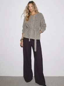 ATUI Studio Women's Casual Belted Sweater, Autumn/Winter Brunch Khaki - Apricot - View 4