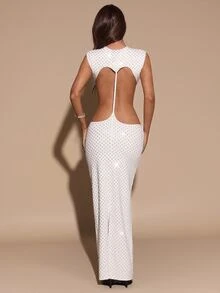 SHEIN BAE Autumn/Winter Party Club Cut-Out Rhinestone Dress, White Dress, Embellished Glamorous Dress - White - View 1