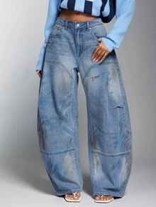 Denimoi Women's Casual Daily Denim Jeans With Pockets And Buttons - Medium Wash - View 3