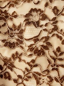 SHEIN MOD Plus Size Summer Beige Dual-Tone Lace Dress Halter Neck Elegant Romantic Exquisite Fur-Like Trim Short Holiday Party Brunch Wear - Brown - View 3