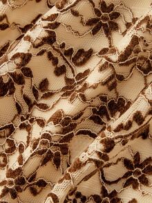 SHEIN MOD Plus Size Summer Beige Dual-Tone Lace Dress Halter Neck Elegant Romantic Exquisite Fur-Like Trim Short Holiday Party Brunch Wear - Brown - View 4