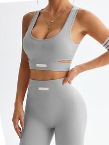 Sovereign Charm Casual Minimalist Solid Color Tank Top And Leggings Athletic Outfit Workout Women Sets - Grey - View 5