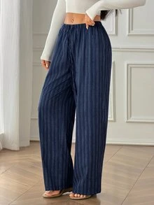 SHEIN PETITE 女款休閒繫腰直筒長褲，適合夏季 - 彩色 - 查看 5