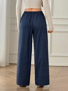 SHEIN PETITE 女款休閒繫腰直筒長褲，適合夏季 - 彩色 - 查看 2