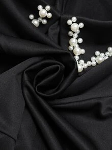 Velvienne Plus Size Women's Elegant Beaded Collar Puff Short Sleeve Cinched Waist Long Dress, Suitable For Daily Wear, Dating, Dining, Party - Black - View 5