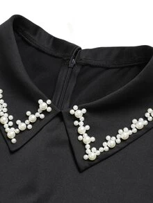 Velvienne Plus Size Women's Elegant Beaded Collar Puff Short Sleeve Cinched Waist Long Dress, Suitable For Daily Wear, Dating, Dining, Party - Black - View 6