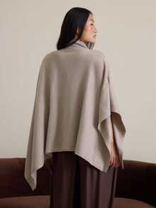 COSMINA Women's Solid Color Cape Design High Neck Elegant Knit Sweater - Grey - View 2