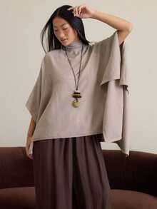 COSMINA Women's Solid Color Cape Design High Neck Elegant Knit Sweater - Grey - View 6