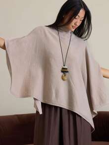 COSMINA Women's Solid Color Cape Design High Neck Elegant Knit Sweater - Grey - View 4