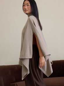 COSMINA Women's Solid Color Cape Design High Neck Elegant Knit Sweater - Grey - View 5