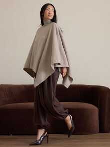 COSMINA Women's Solid Color Cape Design High Neck Elegant Knit Sweater - Grey - View 1