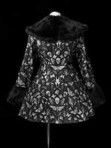 Sunspun Plus Size Women's Faux Fur Collar Sleeve Patchwork Cinched Waist Wool Blend Printed Jacket Winter - Multicolor - View 2