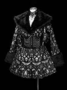 Sunspun Plus Size Women's Faux Fur Collar Sleeve Patchwork Cinched Waist Wool Blend Printed Jacket Winter - Multicolor - View 4